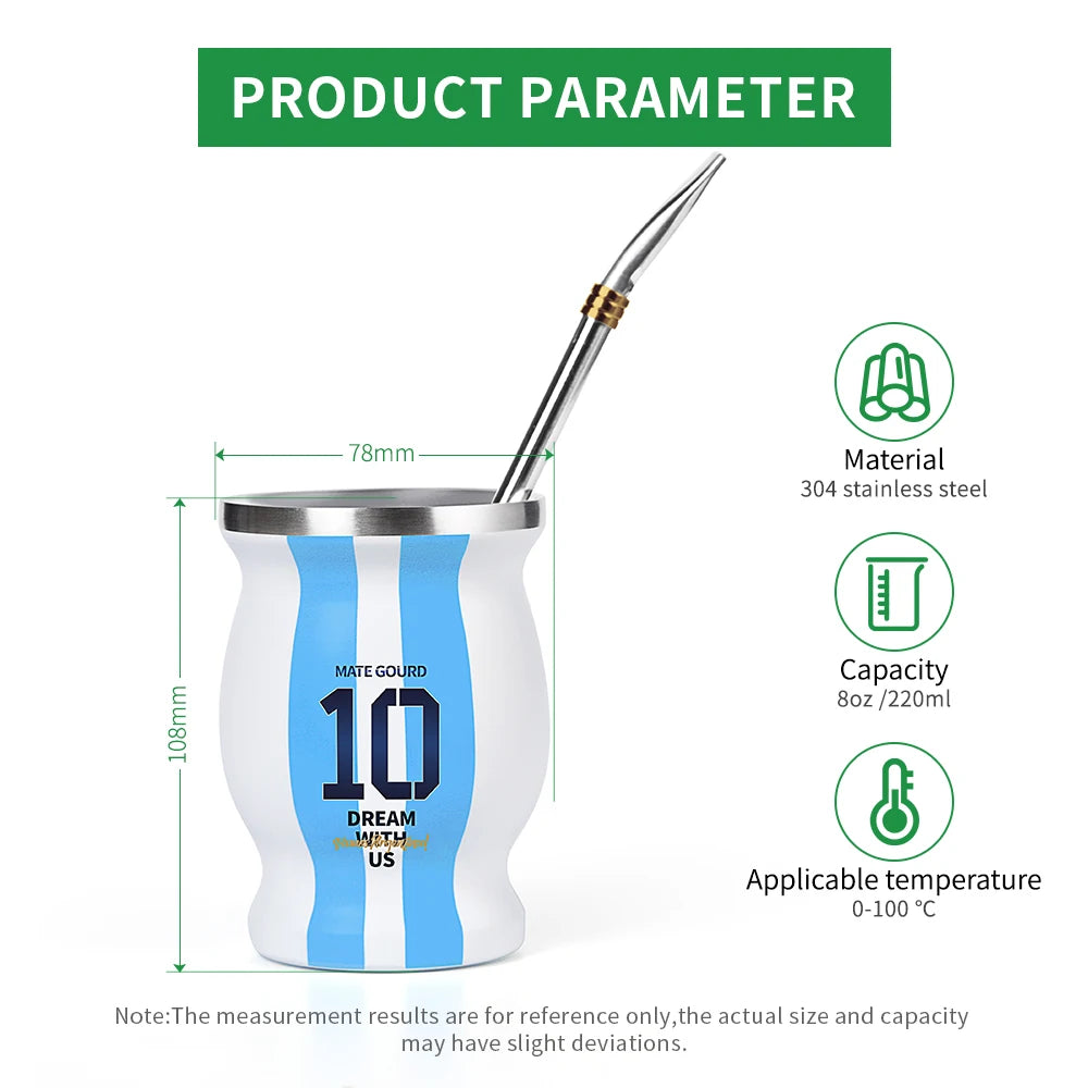 Yerba Mate Cup Set | Argentina-Inspired Stainless Steel Mate Gourd with Bombilla Straw & Cleaning Brush