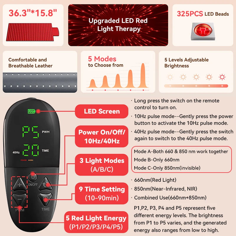 Red Light Therapy Mat | 660nm 850nm Infrared Light Therapy Pad for Pain Relief, Muscle Recovery & Skin Care