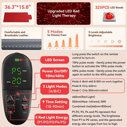 Red Light Therapy Mat | 660nm 850nm Infrared Light Therapy Pad for Pain Relief, Muscle Recovery & Skin Care
