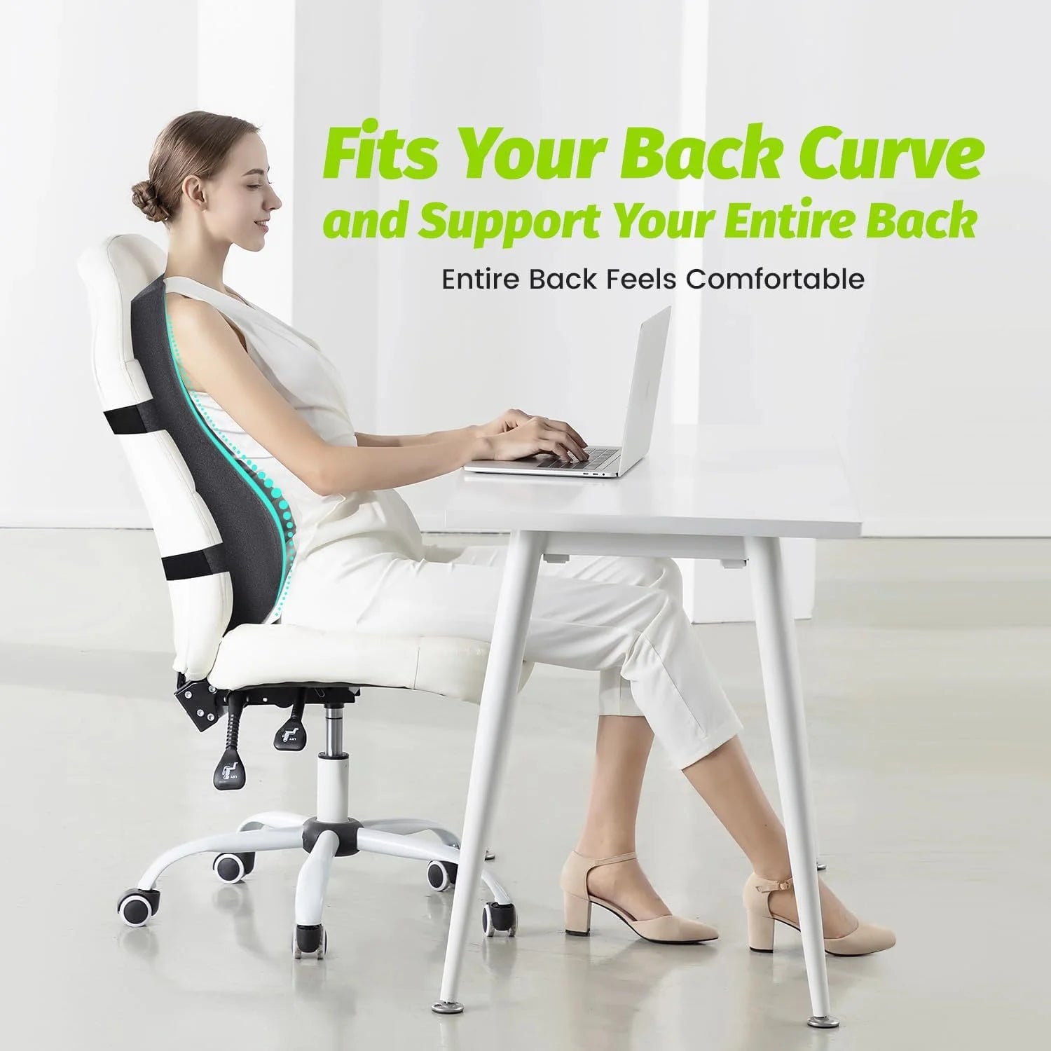24-Inch Memory Foam Lumbar Support Pillow | Full Back Cushion with Breathable Mesh, Dual Chair Straps & Non-Slip Design
