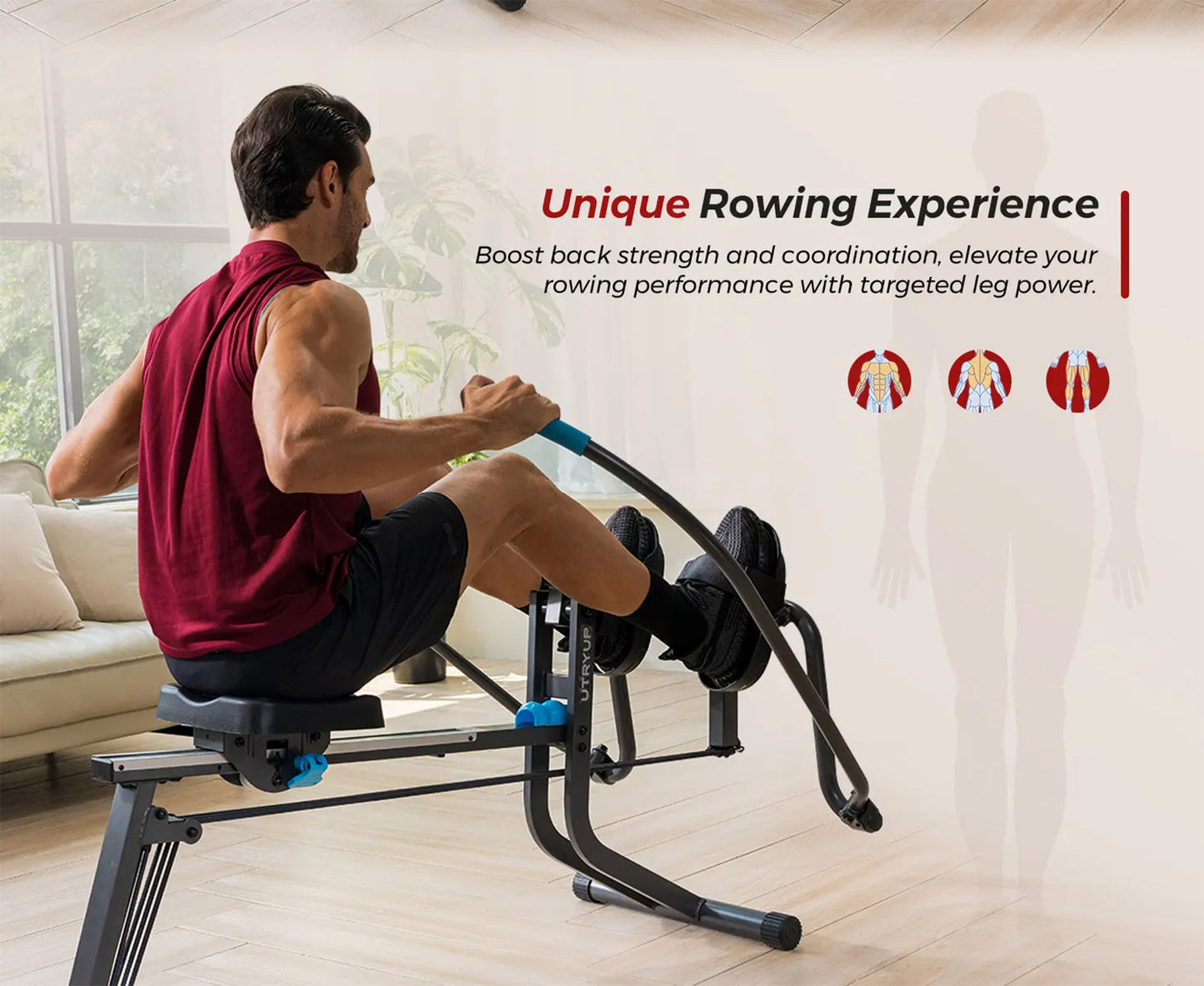 Scull-Style Rowing Machine with 360° Paddle Motion | Adjustable Band Resistance, LCD Monitor & 265 lb Capacity