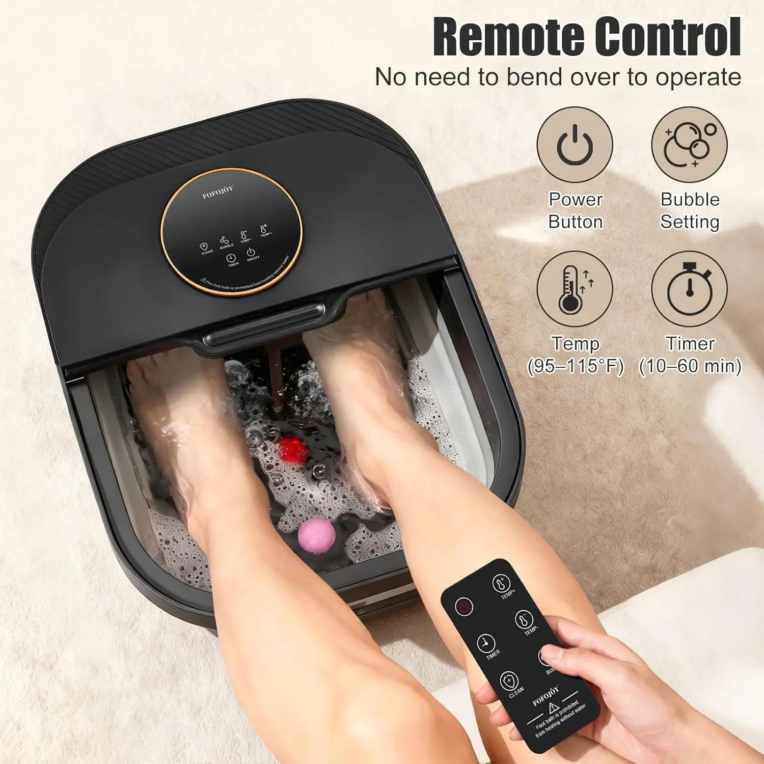 Heated Foot Spa Bath Massager with Bubbles, Temperature Control, Remote & Pedicure Kit | Foot Soaker Tub for Home Use