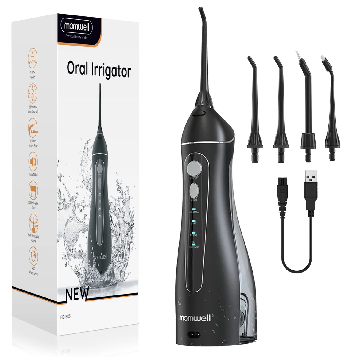 Cordless Water Flosser with 4 Modes, 4 Nozzles and USB Charging
