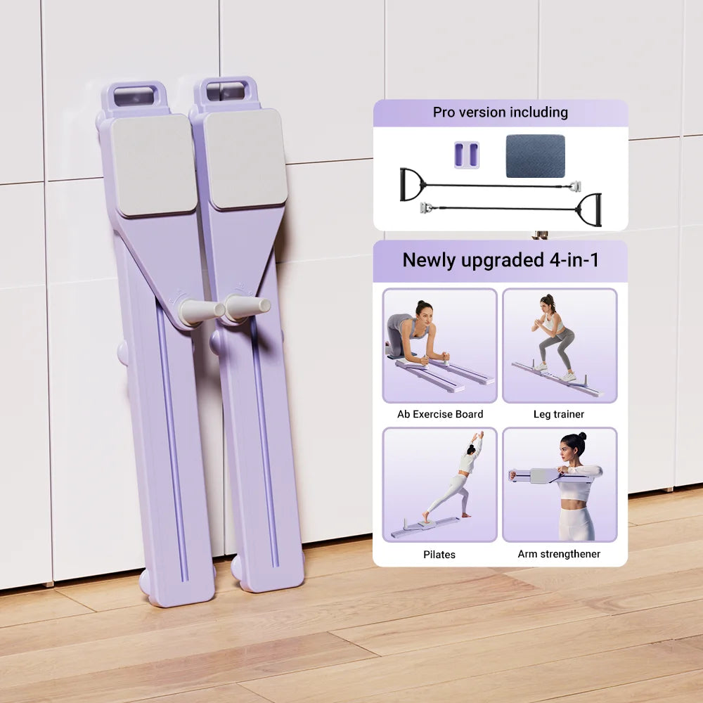 3-in-1 Ab Machine and Ski Trainer | Pilates Core and Leg Workout Board with Resistance Bands, Knee Pads & Silent Rollers
