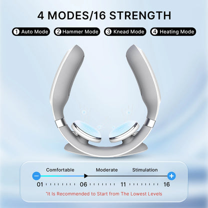 Cordless EMS Neck Massager with Heat | 6 Modes, 15 Intensity Levels, Hands-Free Fit & 15-Minute Auto Shut-Off