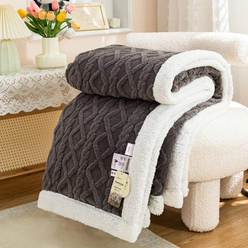 Textured Fleece Blanket with Sherpa-Style Backing Gray