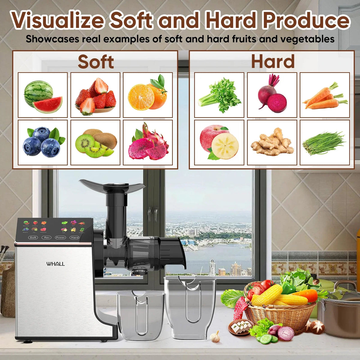 Cold Press Slow Masticating Juicer with Soft/Hard Modes, Touch Controls and Reverse