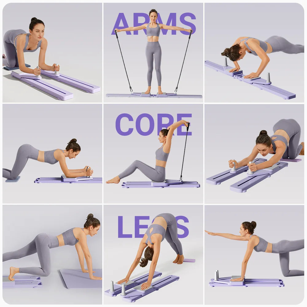 3-in-1 Ab Machine and Ski Trainer | Pilates Core and Leg Workout Board with Resistance Bands, Knee Pads & Silent Rollers