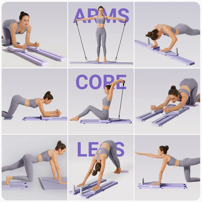 3-in-1 Ab Machine and Ski Trainer | Pilates Core and Leg Workout Board with Resistance Bands, Knee Pads & Silent Rollers