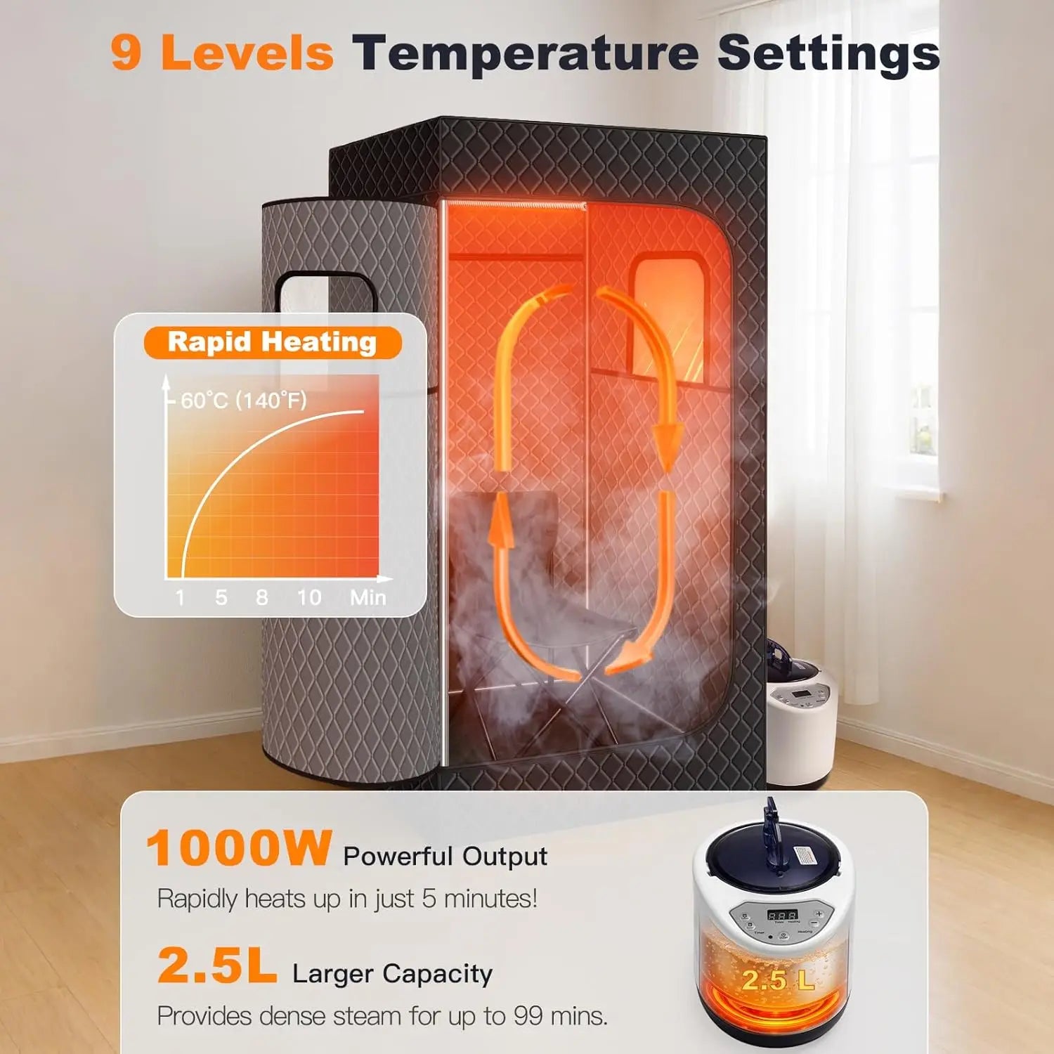 Portable Steam Sauna Tent | Infrared Home Sauna with 2.5L Steam Generator, Chair, 9 Heat Levels & 99-Min Timer