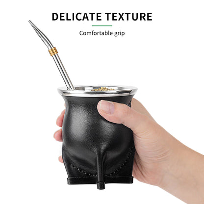 Ceramic Yerba Mate Gourd Cup | Porcelain Mate Tea Cup with Bombilla Straw & Cleaning Brush for Loose Leaf Tea