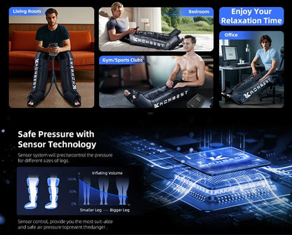 Air Compression Recovery Boots | 4-Chamber Leg Massager with 30–240 mmHg, 5 Intensities, LCD Timer & Rechargeable Battery