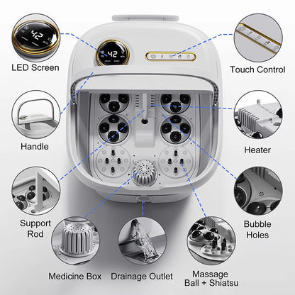 Foldable Heated Foot Spa Bath Massager with Bubbles, 4 Rollers & Red Light | 95–118°F Temperature Control, Timer & Drain