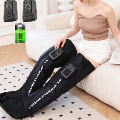 Wireless Leg Compression Massager | Rechargeable Foot, Calf & Thigh Air Pressure Wraps with 3 Modes, 5 Zones & 30-Minute Timer Pair