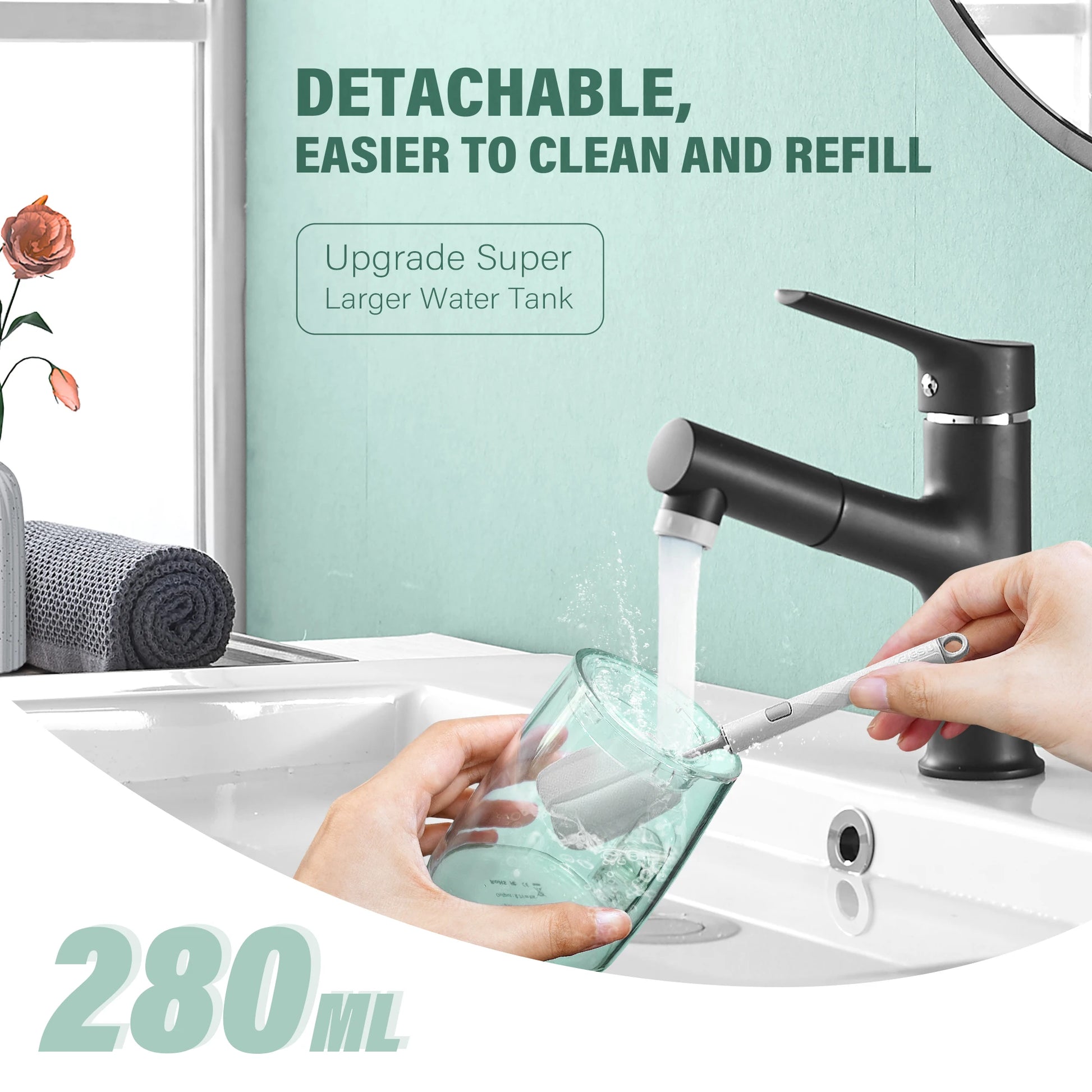 Cordless Water Flosser | 280ml Portable Oral Irrigator | 4 Modes, 6 Tips, USB Rechargeable | 30-Day Battery & IPX7 Waterproof for Deep Dental Cleaning
