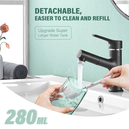 Cordless Water Flosser | 280ml Portable Oral Irrigator | 4 Modes, 6 Tips, USB Rechargeable | 30-Day Battery & IPX7 Waterproof for Deep Dental Cleaning