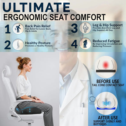 Extra Thick Memory Foam Seat Cushion | Ergonomic Office Chair Cushion for Coccyx, Hip and Tailbone Support