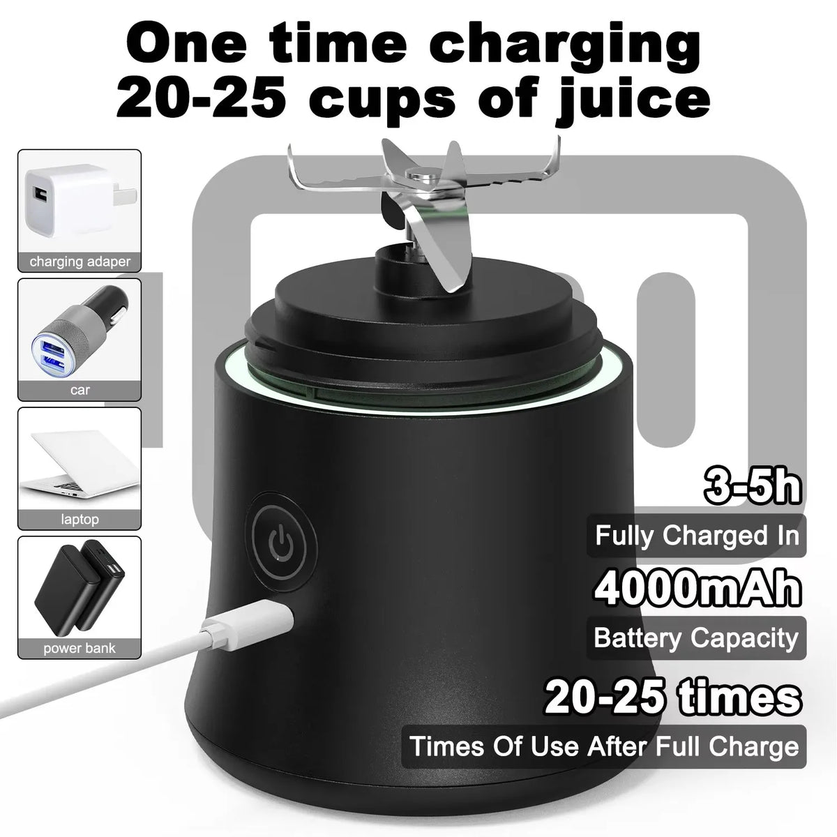 Portable Blender for Smoothies, 600 ml, USB-C Rechargeable, 6 Blades