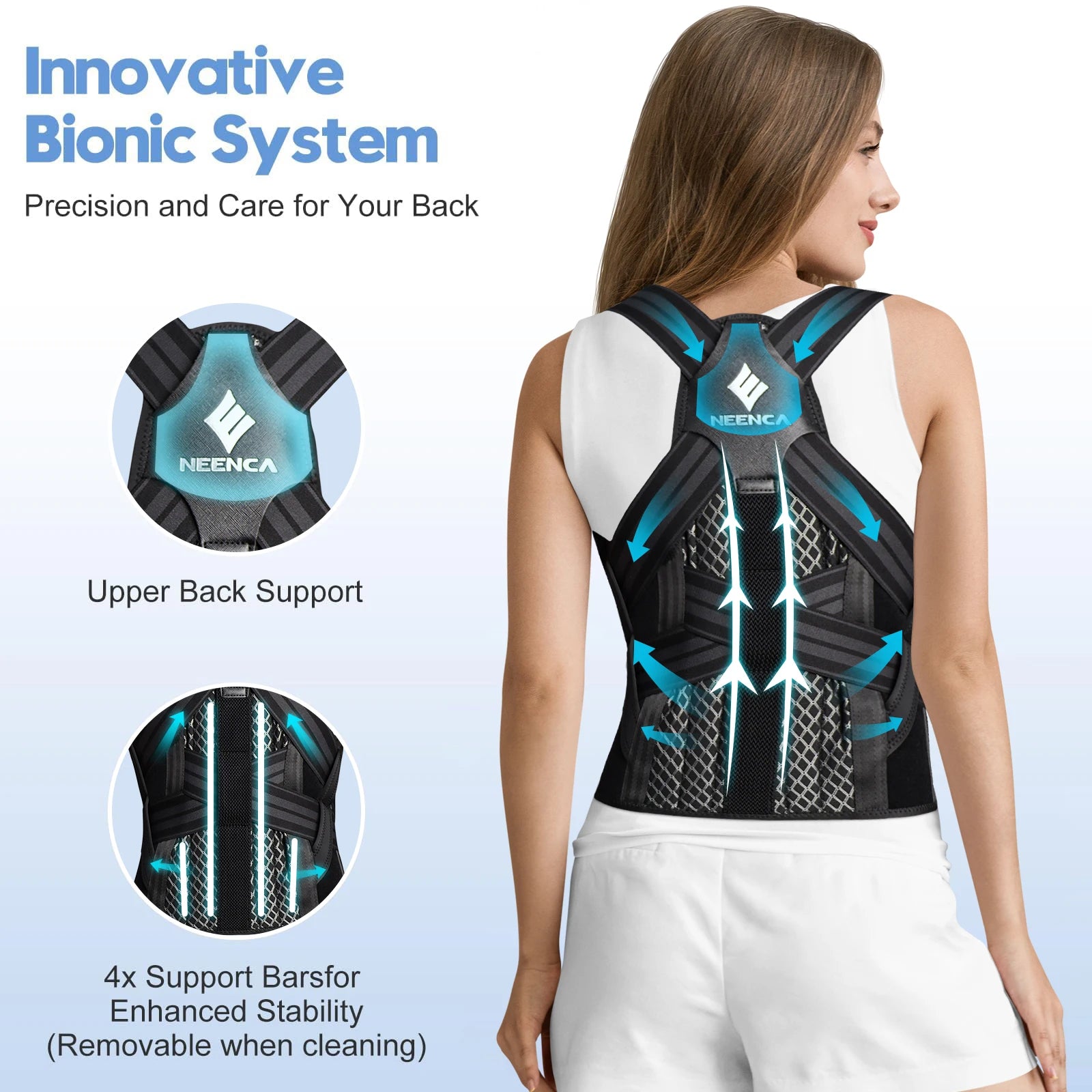 Posture Corrector Brace | Adjustable Back Support with Spine Alignment Rods for Back Pain, Slouching & Shoulder Support