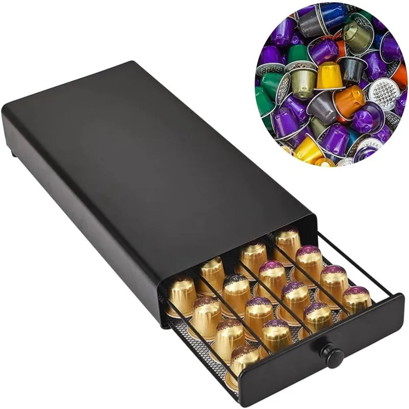 Coffee Pod Storage Drawer for Nespresso | 40-Capsule Under Machine Organizer with Steel Frame, Mesh Base & Non-Slip Pads