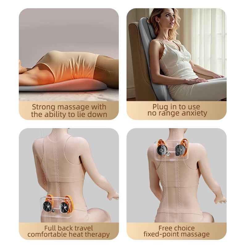 Massage Seat Cushion with Heat and Vibration | Dual-Rail Full Back Massager with 3 Modes, Spot Control & Home/Car Adapters