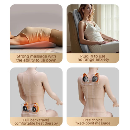 Massage Seat Cushion with Heat and Vibration | Dual-Rail Full Back Massager with 3 Modes, Spot Control & Home/Car Adapters