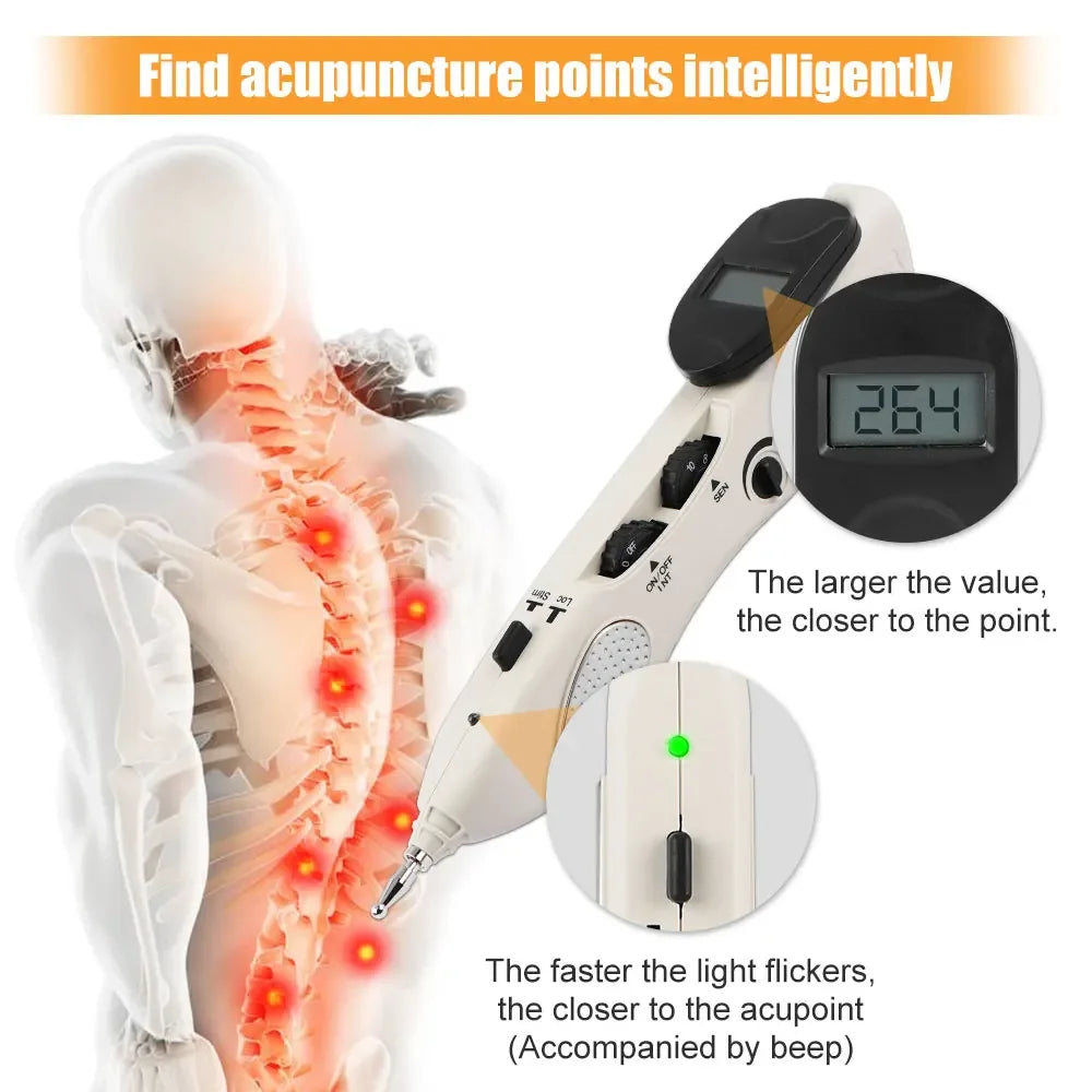 Electric Acupuncture Pen for Pain Relief | Needle-Free Meridian Therapy Massager with LCD Display, 10 Intensity Levels, 3 Tips & Rechargeable Design