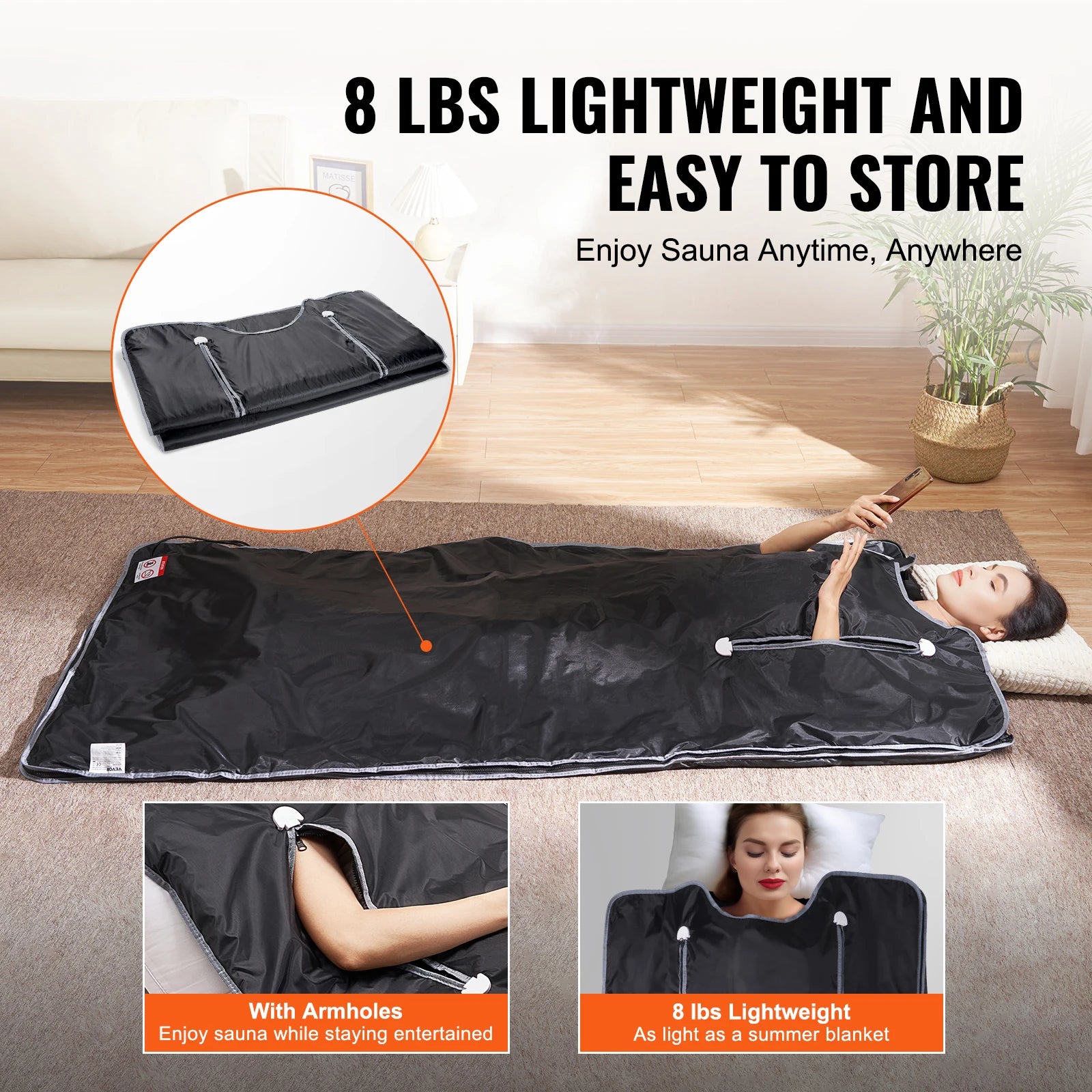 Portable Infrared Sauna Blanket 36 x 76 in | 6 Heat Levels, 86–176°F Range, 1–60 Minute Timer, Armholes & Foldable Waterproof Design