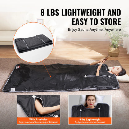 Portable Infrared Sauna Blanket 36 x 76 in | 6 Heat Levels, 86–176°F Range, 1–60 Minute Timer, Armholes & Foldable Waterproof Design