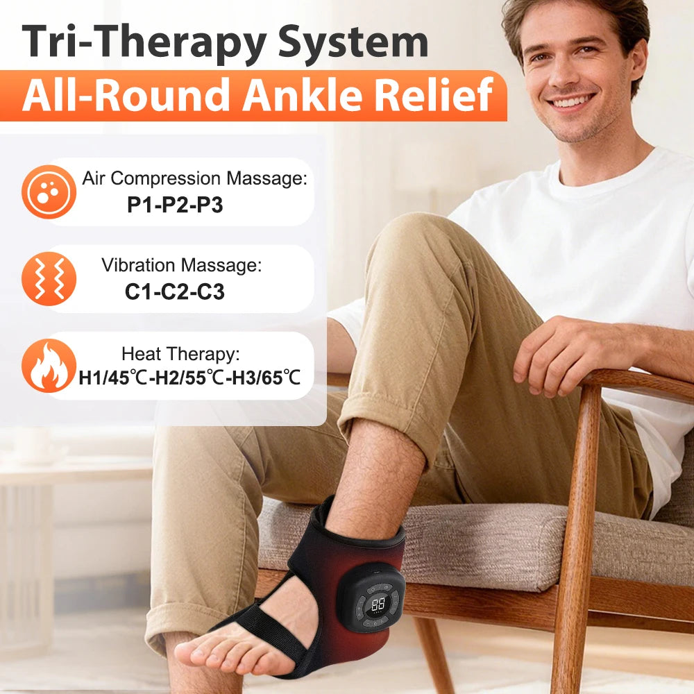 Ankle Massager with Air Compression and Heat | Rechargeable Foot and Ankle Wrap with 3 Modes, 5 Intensities & Optional Vibration