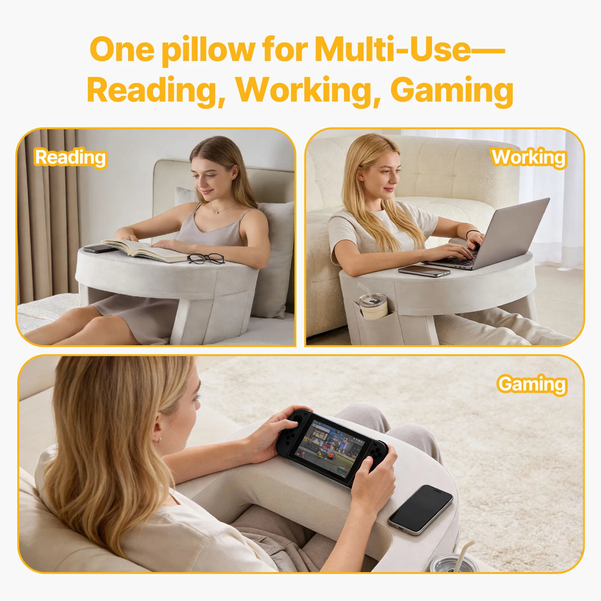 Memory Foam Lap Desk Pillow with Cup Holder & Side Pocket