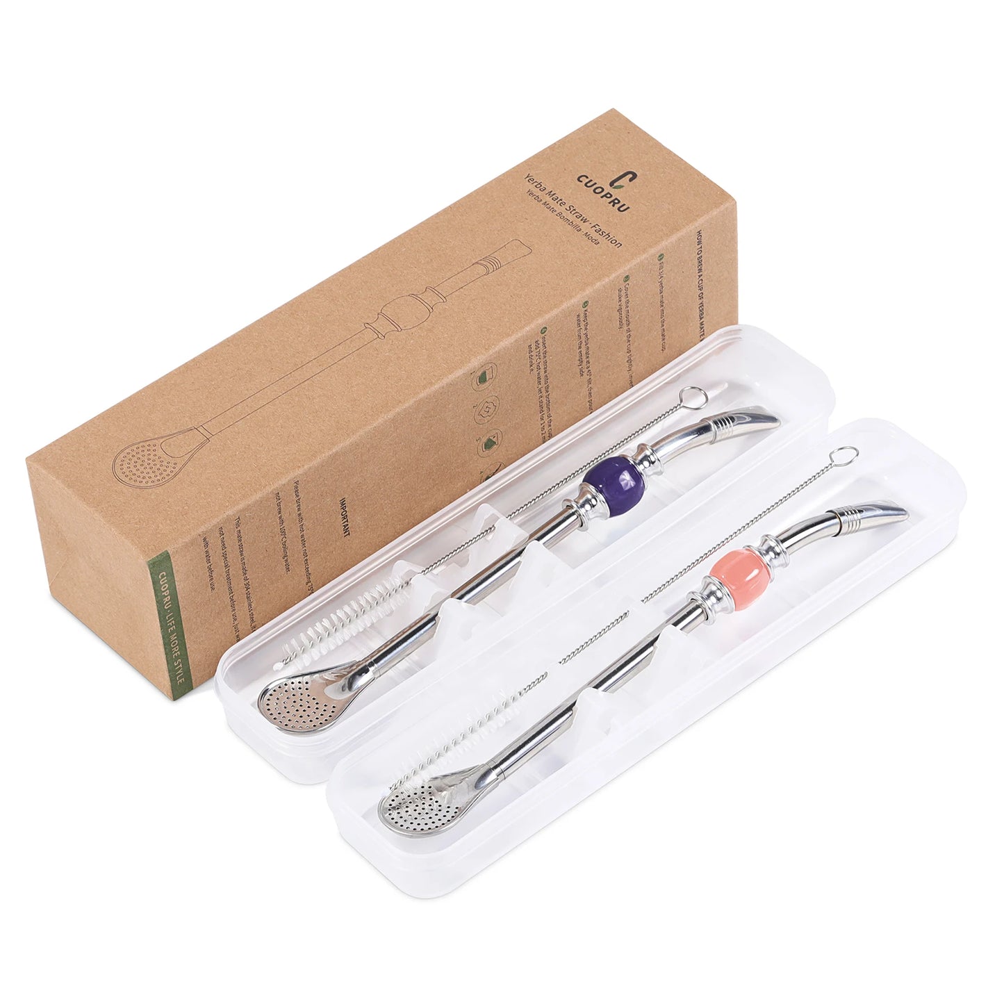 Stainless Steel Bombilla Straw Set | Reusable Yerba Mate Filter Straws with Cleaning Brushes