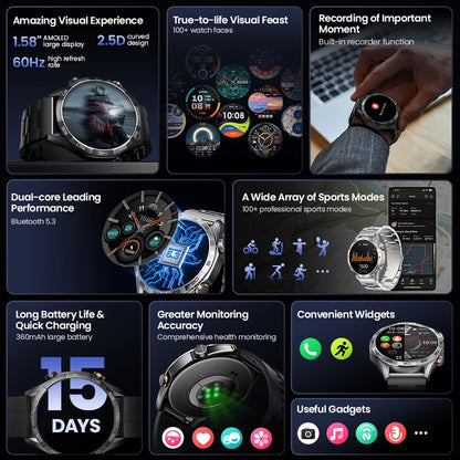 Solar 5 Smartwatch | 1.58" AMOLED Display, Bluetooth Calls, 100+ Sports Modes & 24H Health Monitoring