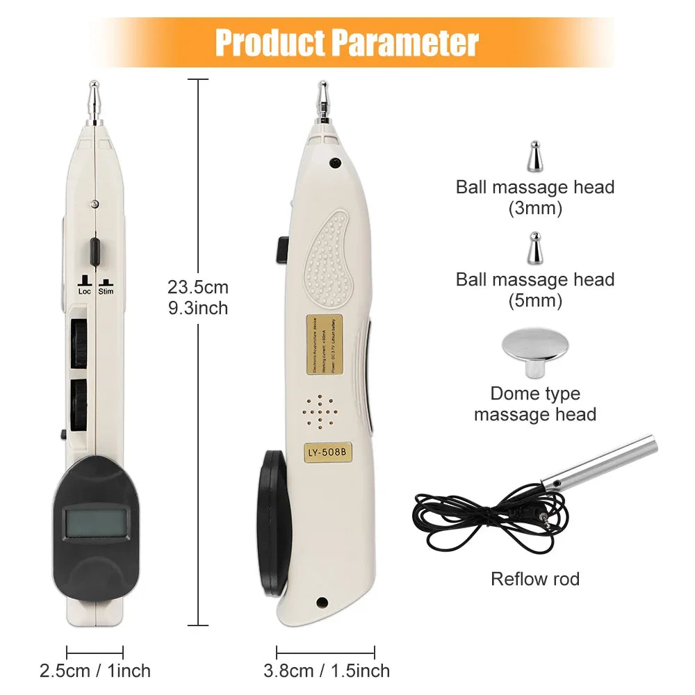 Electric Acupuncture Pen for Pain Relief | Needle-Free Meridian Therapy Massager with LCD Display, 10 Intensity Levels, 3 Tips & Rechargeable Design