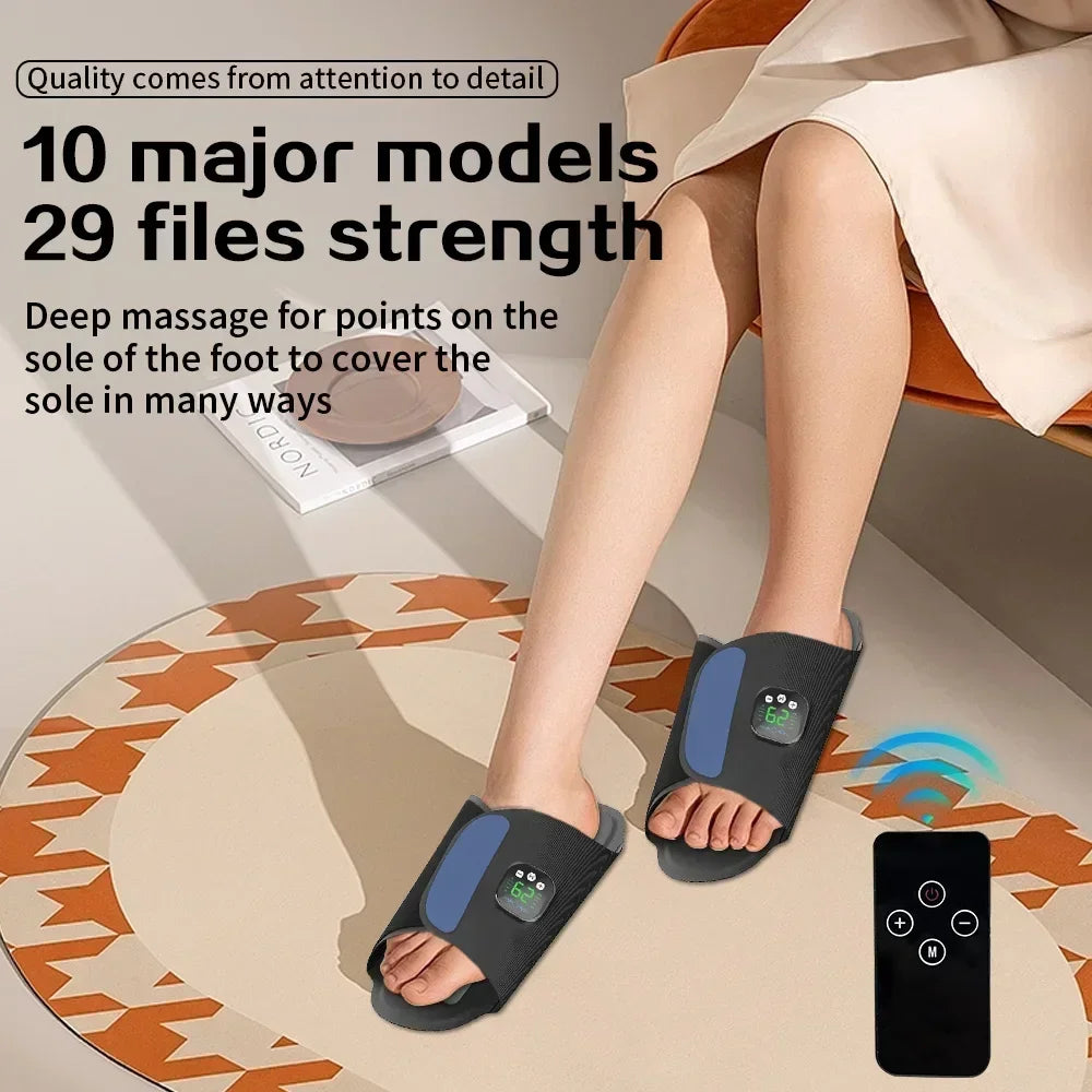 EMS Foot Massager Slippers with Remote | 10 Modes, 29 Intensity Levels, 4 Electrode Pads & USB-C Rechargeable Control