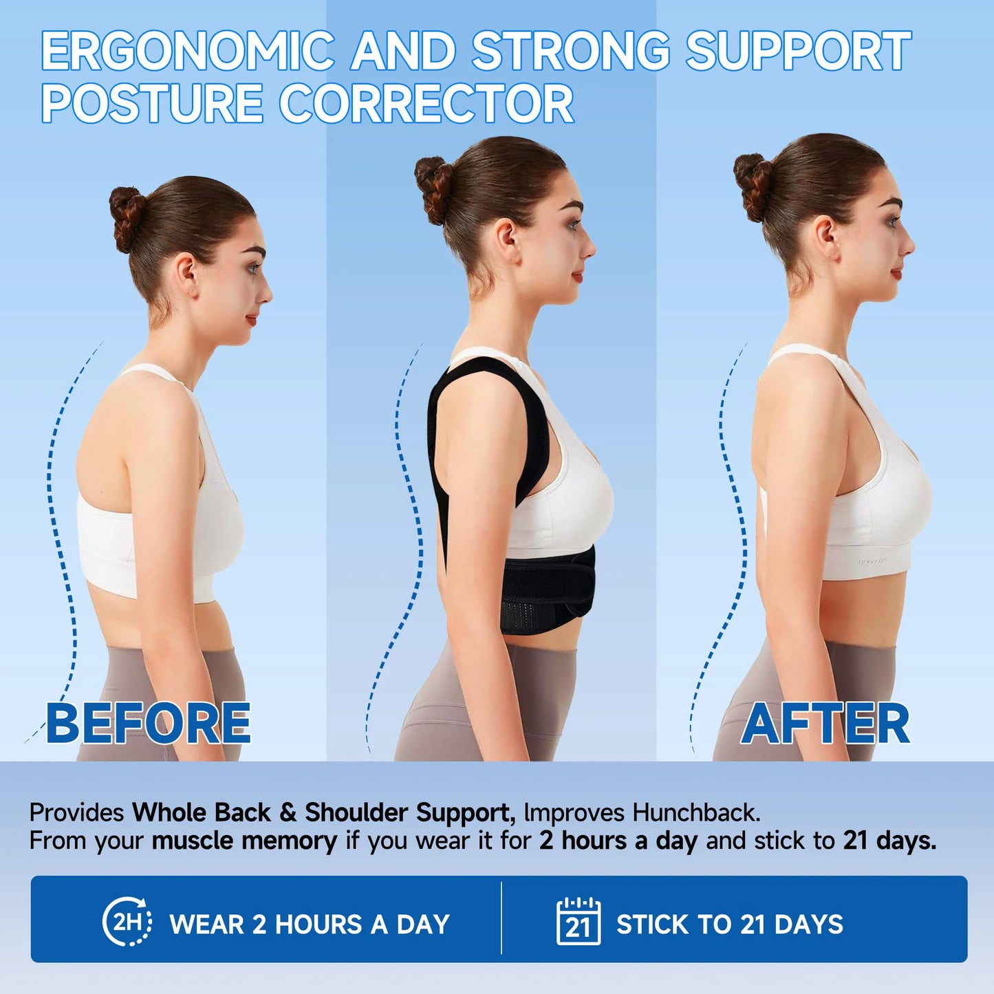 Posture Corrector Brace | Adjustable Back Support with Spine Alignment Rods for Back Pain, Slouching & Shoulder Support