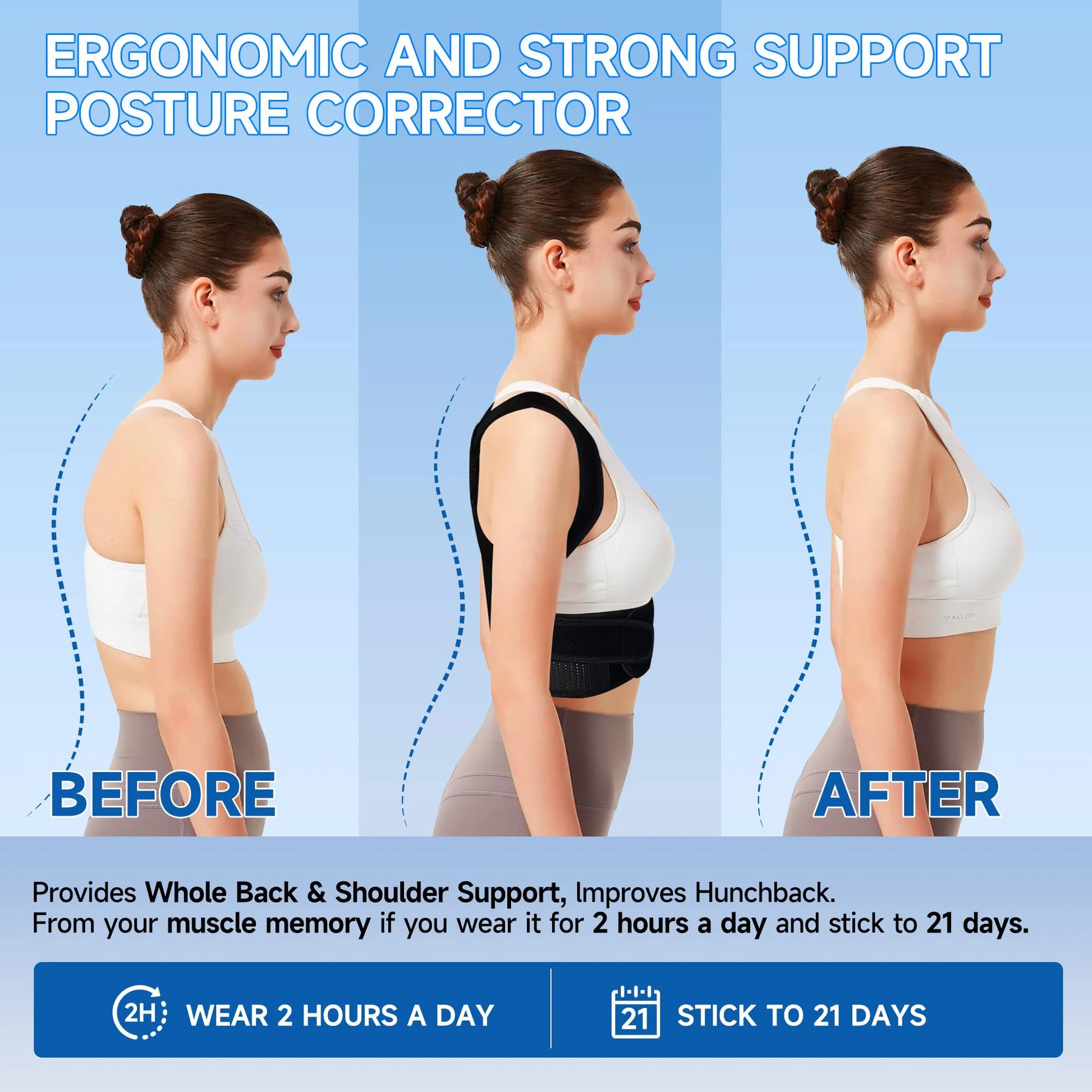 Posture Corrector Brace | Adjustable Back Support with Spine Alignment Rods for Back Pain, Slouching & Shoulder Support