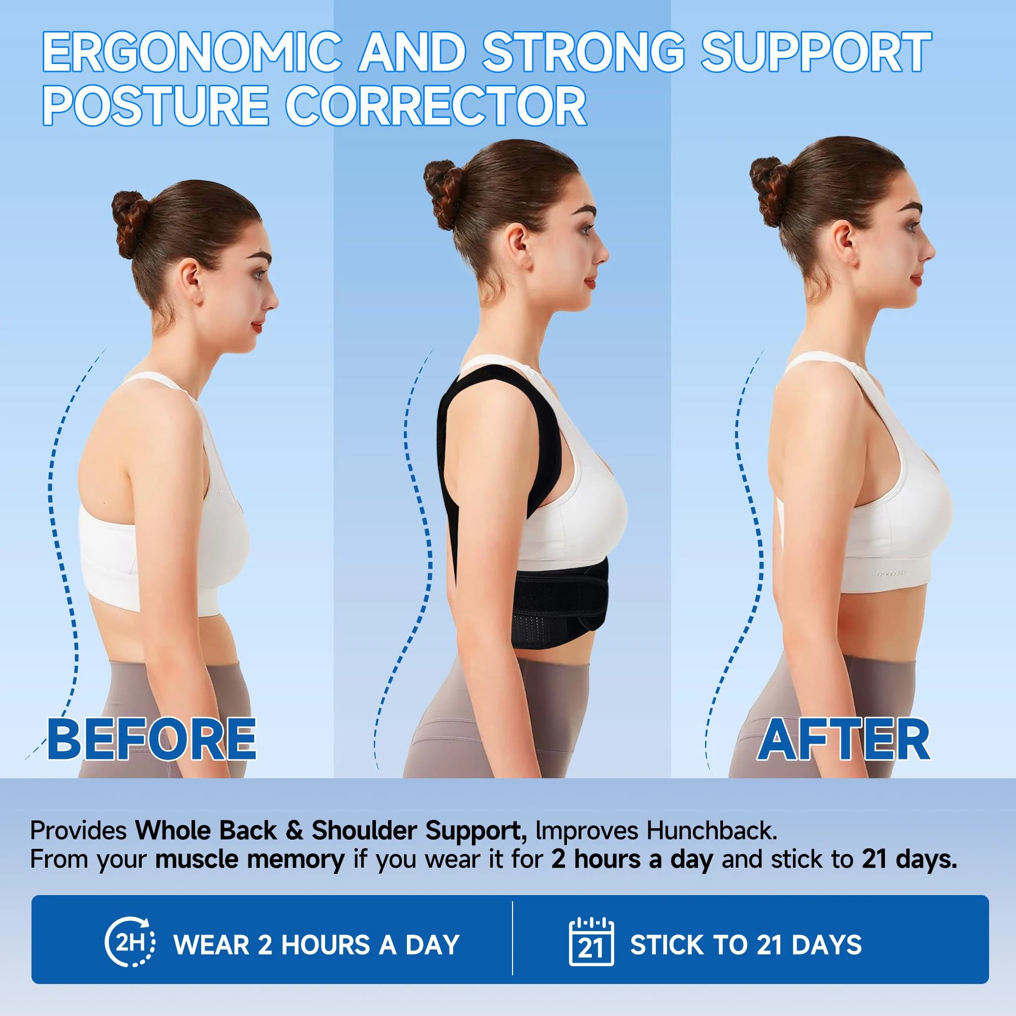 Posture Corrector Brace | Adjustable Back Support with Spine Alignment Rods for Back Pain, Slouching & Shoulder Support