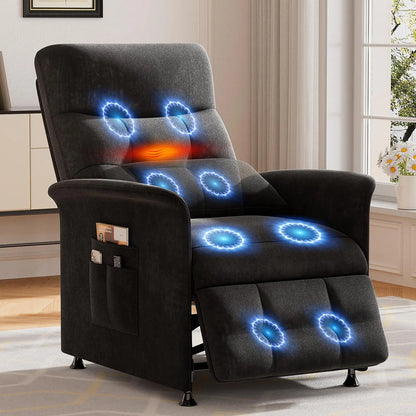 Power Recliner Chair with Massage and Heat | Electric Reclining Chair with 8 Vibration Nodes, Footrest & Side Pockets Black