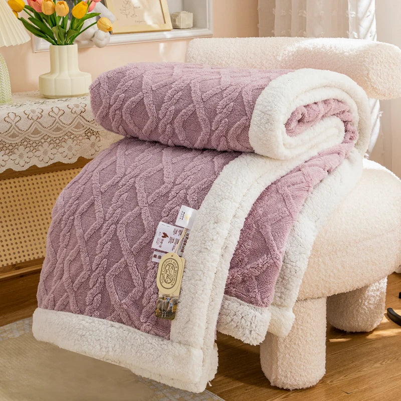 Textured Fleece Blanket with Sherpa-Style Backing Taro Purple