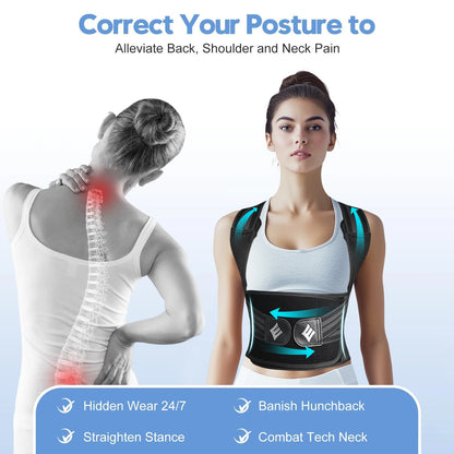 Posture Corrector Brace | Adjustable Back Support with Spine Alignment Rods for Back Pain, Slouching & Shoulder Support