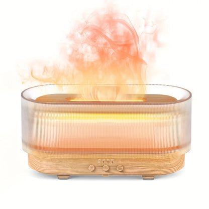 Flame Effect Essential Oil Diffuser 300ml | Ultrasonic Mist, LED Flames, 12H Runtime Wood
