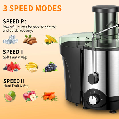 Centrifugal Juicer 600W | 3" Wide Chute, Dual Speed, Stainless Steel Blades