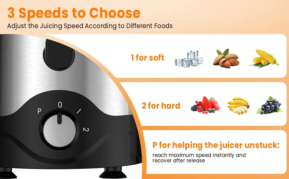 Centrifugal Juicer 600W | 3" Wide Chute, Dual Speed, Stainless Steel Blades