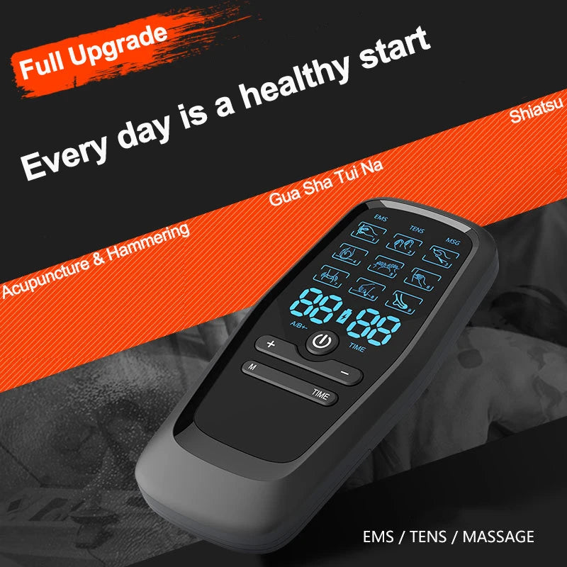 Rechargeable TENS & EMS Muscle Stimulator – 6 Modes, 19 Intensity Levels & 4 Reusable Electrode Pads