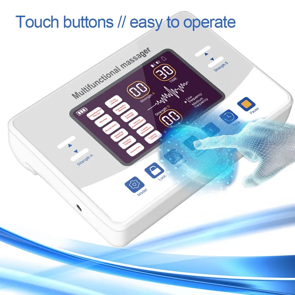 TENS and EMS Muscle Stimulator with 12 Modes, 30 Intensity Levels, Dual Channel Output & USB-C Rechargeable Design