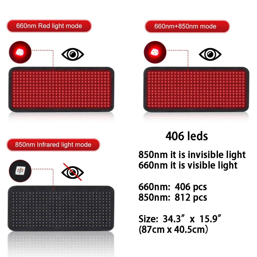 Red Light Therapy Pad | 406 LED 660nm 850nm Infrared Light Therapy Mat for Back, Waist & Body