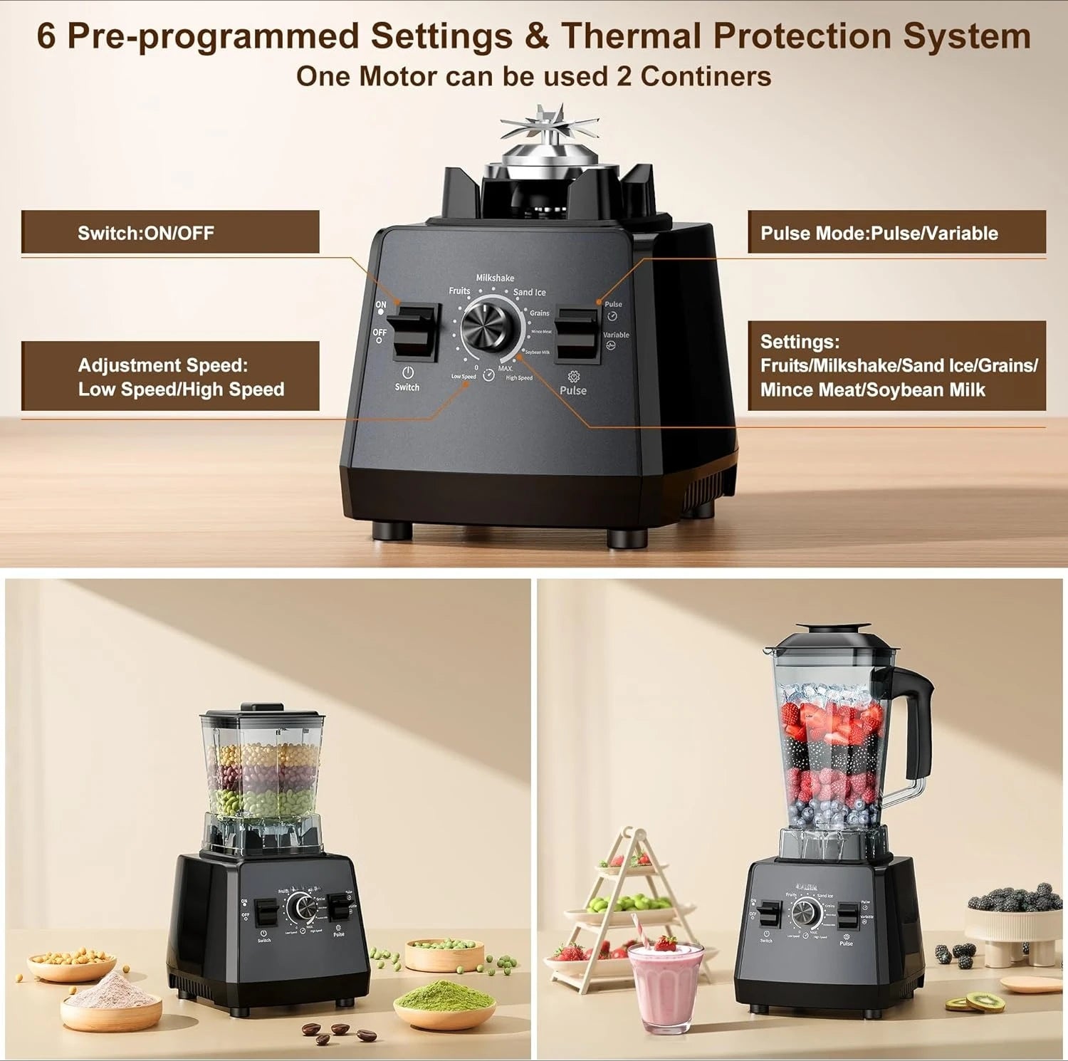 Professional Blender 2400W | 25,000 RPM, 68oz Pitcher, Grinder Jar, 6-in-1 Kitchen Power