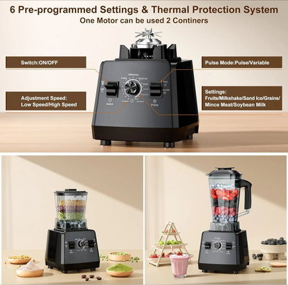 Professional Blender 2400W | 25,000 RPM, 68oz Pitcher, Grinder Jar, 6-in-1 Kitchen Power