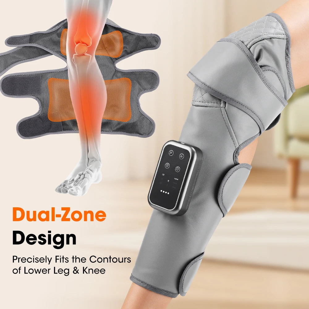 Calf and Knee Massager with Heat and Air Compression | Cordless Leg Wrap with 3 Heat Levels and Adjustable Pressure